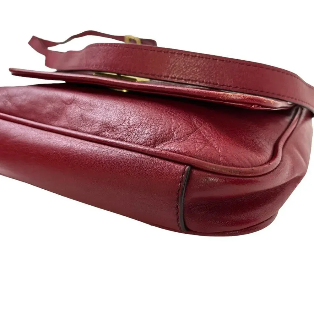 Fossil Womens Red Calf Hair Fur Crossbody Genuine Leather Purse Shoulder Bag